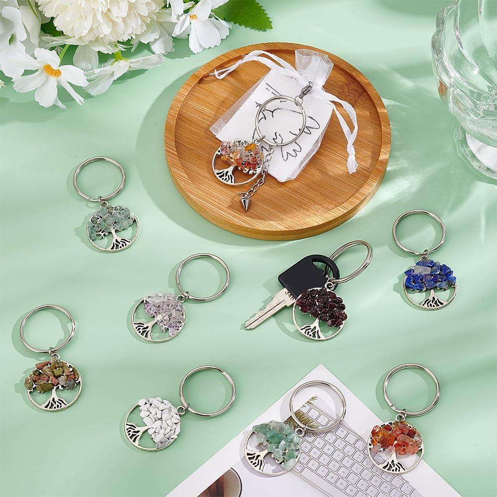 PH PandaHall 32pcs Tree of Life Keychain, 8 Style Natural Crystal Stone Key Chains Gemstone Key Chain Charm Keychain Pendant with Key Rings for Bag Keyring Thanksgiving Teachers Day Mother's Day image 5