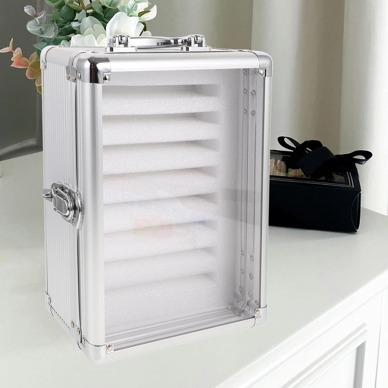Cellphone Locker Box with 8 Slots, Aluminum Alloy Phone Organizer with Lock and Handle Design, Multi-Slot Mobile Phone Storage Locker for Office, Classroom, and Meeting Use