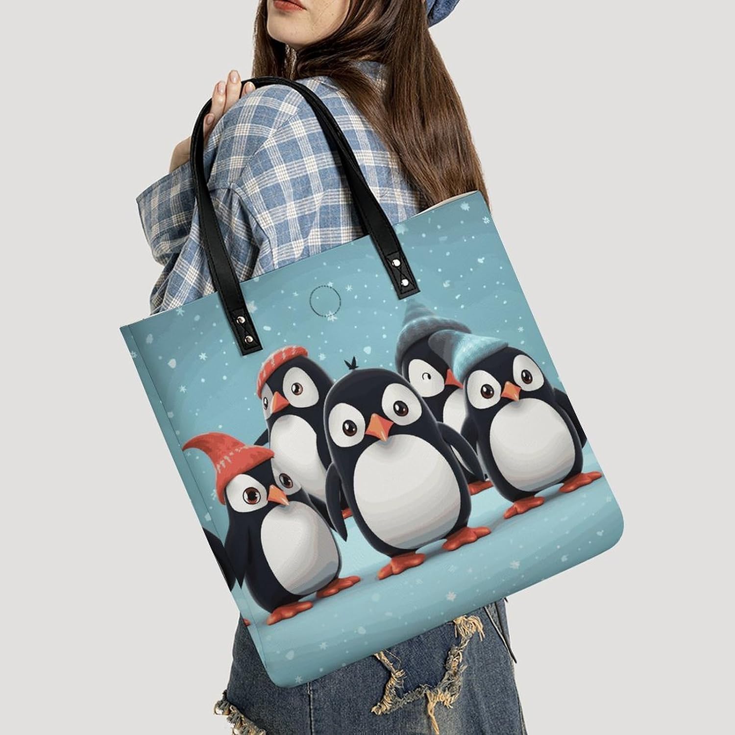 Cute Penguins Handbags Large Capacity, Tote Bag Stylish Slouchy, Shoulder Bags for Work Beach Travel And Shopping Grocery.