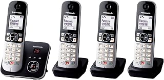 Panasonic KX-TG6864GB Schnurlostelefon mit 4 Mobilteilen und Anrufbeantworter (Bis zu 1.000 Telefonnummern sperren, übersichtliche Schriftgröße, lauter Hörer, Voll-Duplex Freisprechen) schwarz-silber
