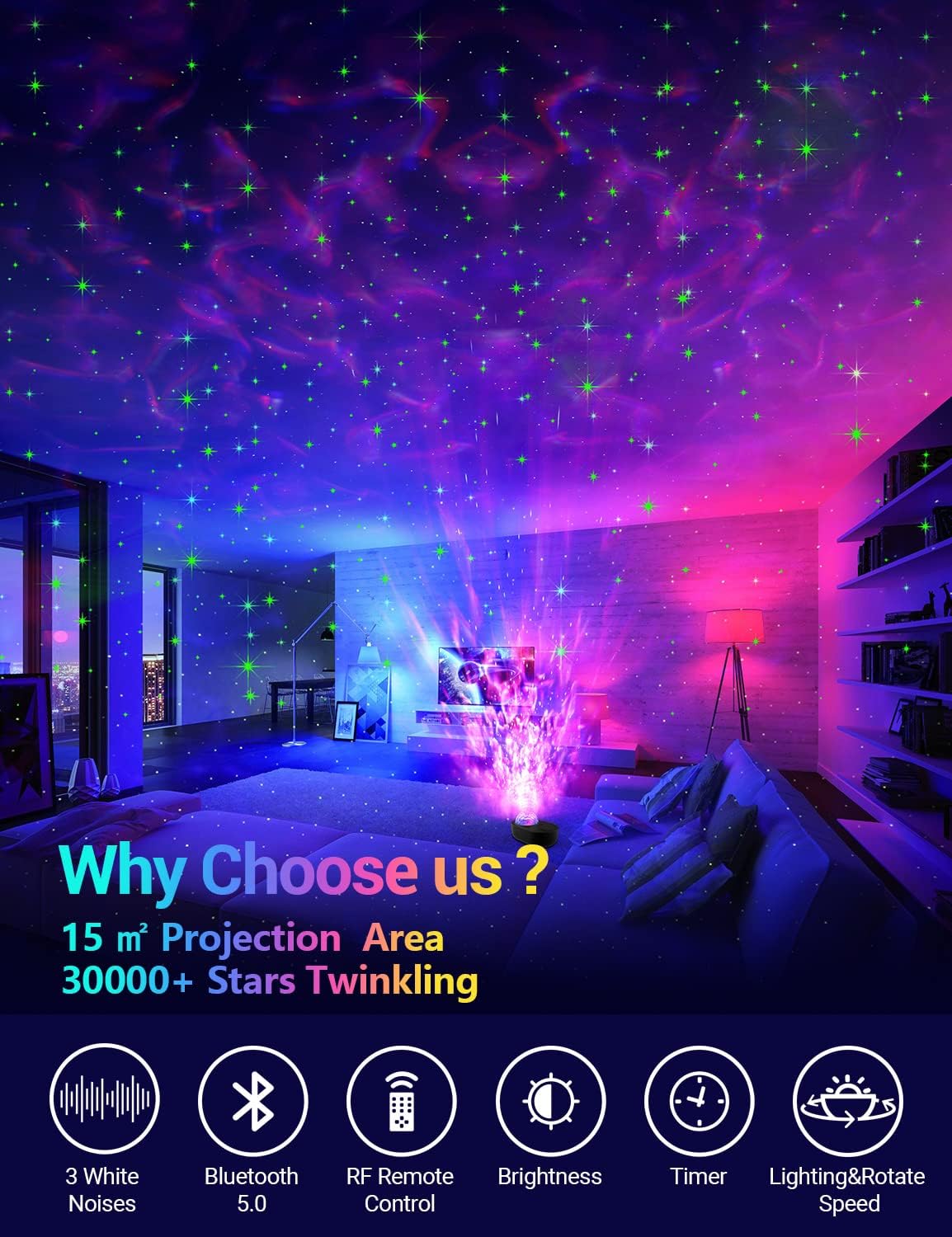 Night Light Projector, Galaxy Projector Light with Nebula Cloud & Ocean Wave, Music Speaker, Star Projector Night Lamp for Kids & Adults, Party/Bedroom/Home Decor