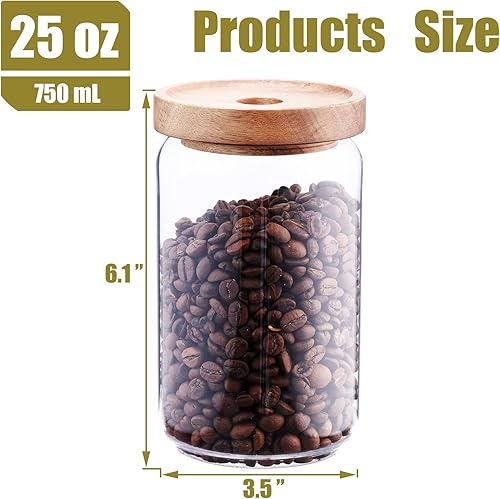 Miniatura 3 de REFSAVER Tarro de vidrio con tapa, recipiente de café con tapa de madera de bambú hermética, recipientes de almacenamiento de vidrio para dulces,