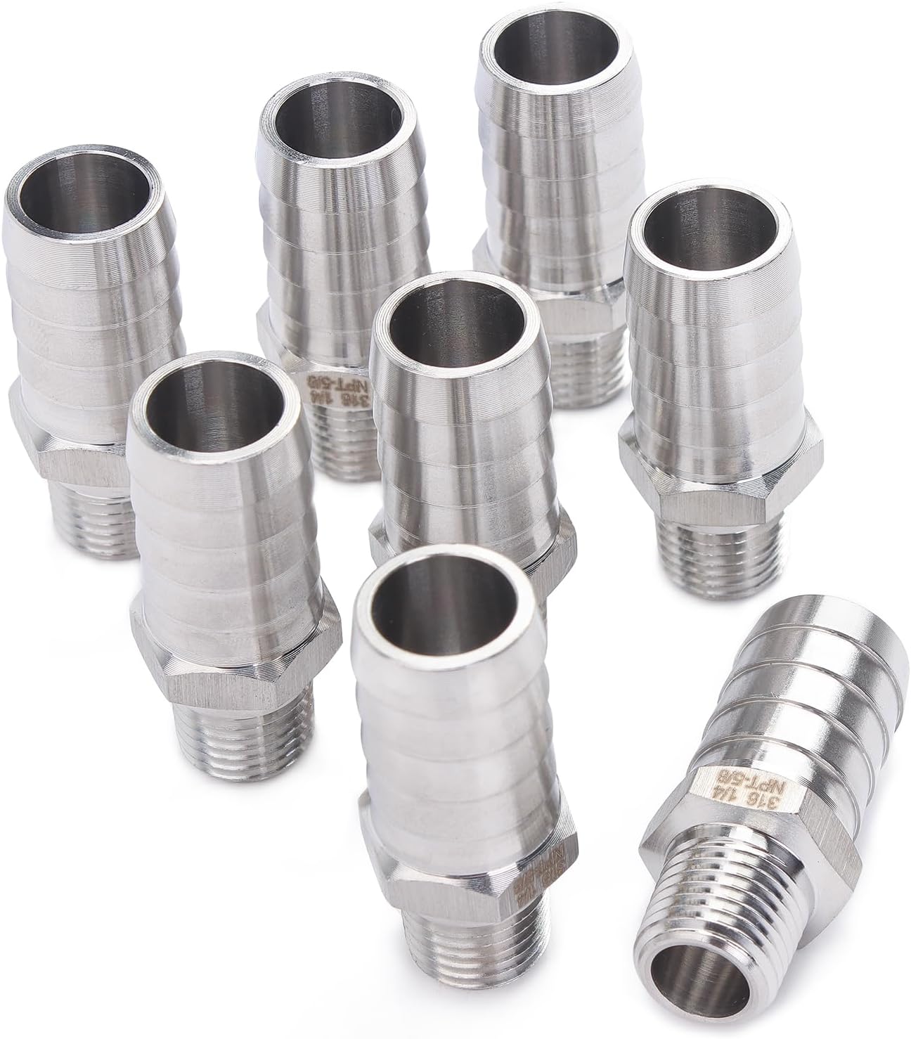 LTWFITTING Bar Production Stainless Steel 316 Barb Fitting Coupler/Connector 5/8" Hose ID x 1/4" Male NPT Air Fuel Water (Pack of 25)