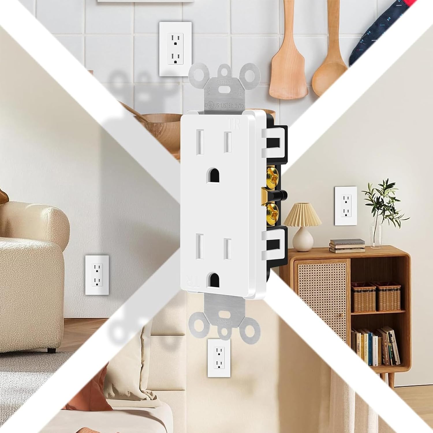 Outlet Plug,Greencycle 110V Plug Replacement,10PK 15Amp Tamper Resistant,5-15R,3 Wire Square Outlet Wall Plug,Residential Commercial Grade,Ultra-Slim,Heavy Duty,Self-Grounding,UL/Cul