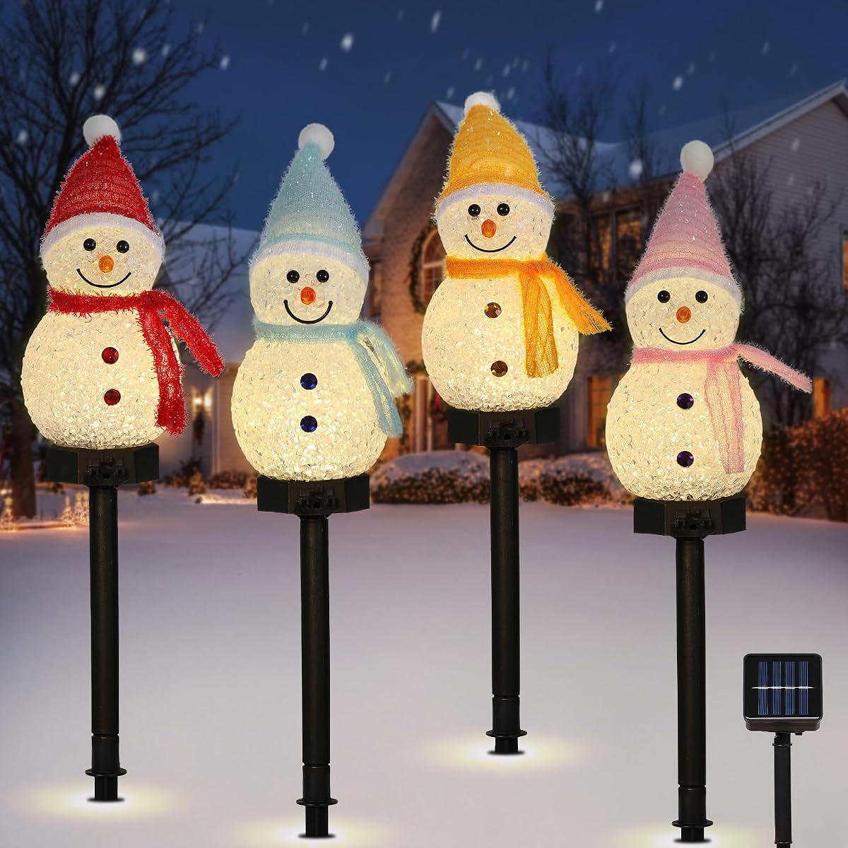 Lewondr Solar Lighted Snowman Christmas Decorations, 4 Pack, Waterproof, 8