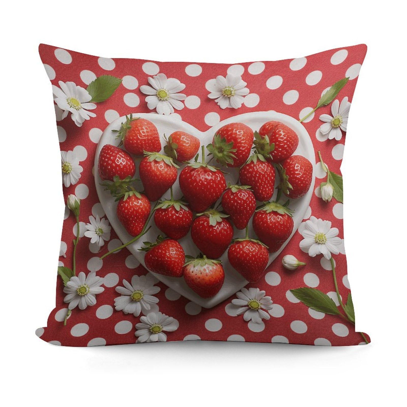 VstaDank A Plate of Strawberries Throw Pillow Covers 18x18 Inch Soft Couch Home Decor Cushion Cover Comfortable Plush Square Cushion Case Farmhouse Decorative Pillowcase for Living Couch
