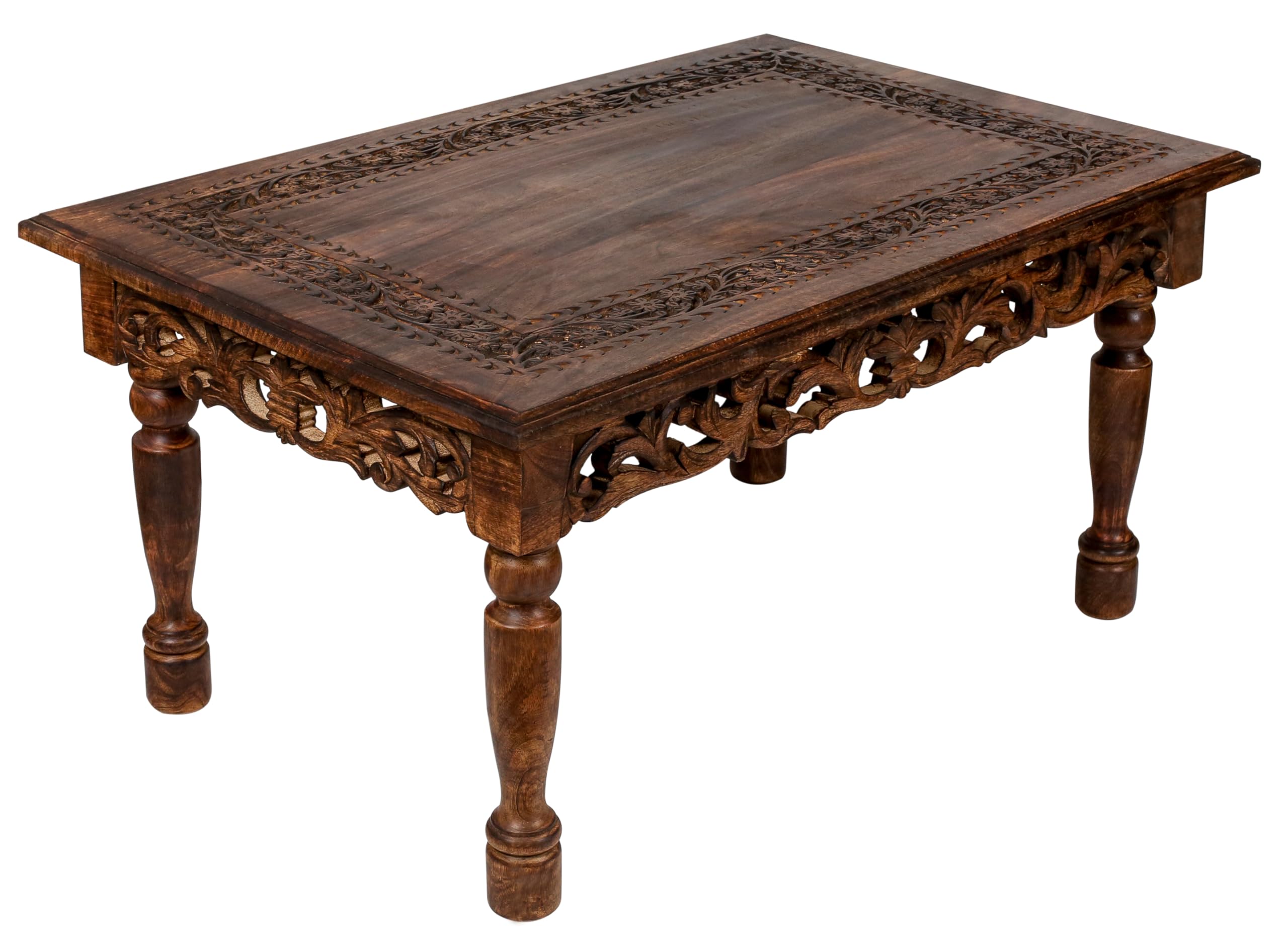 Rectangular Wooden Coffee Table Cutwork Jali Carving Farmhouse Coffee Table Rustic Center Table Mid Century Rustic and Modern