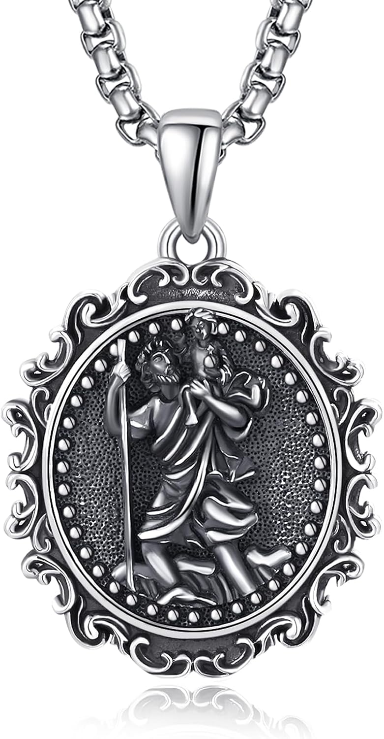 925 Sterling Silver St Christopher Medal Necklace for Men and Women Religious Jewelry Gift