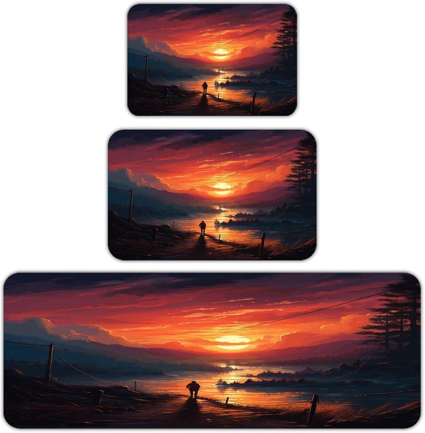 Sunset Art Kitchen Rugs Sets of 3 Washable Non Slip Kitchen Rug Water Resistant Carpet Piece Anti Fatigue Kitchen Mats Soft Comfort Standing Mat Modern Area Rug