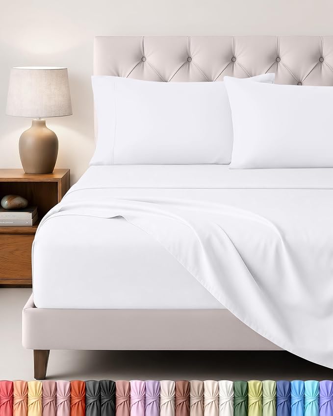 Utopia Bedding Juego de Sabanas 4 Piezas 120x190 - Poliéster Microfibra Cepillada - Oeko-Tex Certificado - Sábana Bajera, Sábana Plana y 2 Fundas de Almohada 50x75 (Cama 120, Blanco)