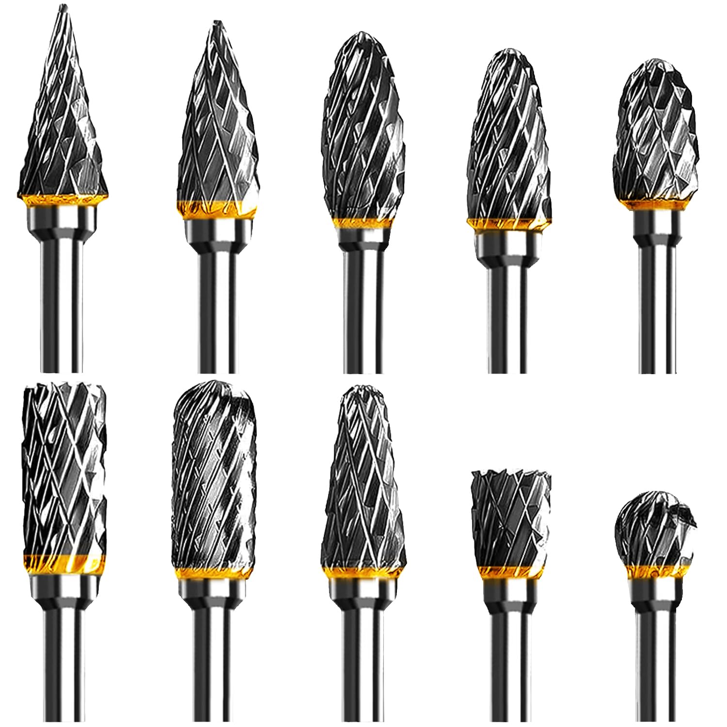 Juego de Fresas Rotativas de Carburo de Tungsteno,10 Piezas, de Vástago de 1/8" adaptables a Herramienta Giratoria para Tallado de Carpintería de Bricolaje, Pulido de Metales, Grabado