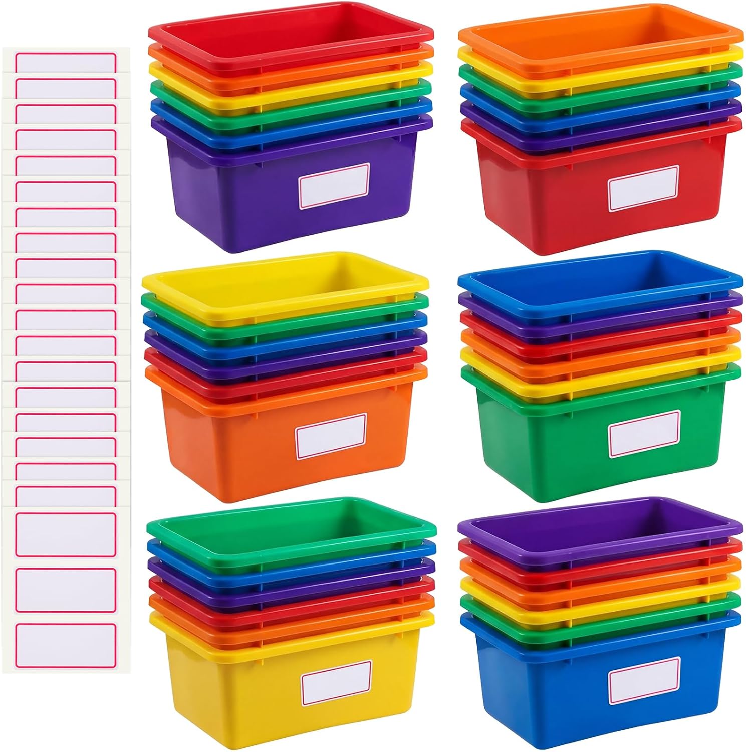 Outus 36 Pack Book Bins for Classroom Library Bulk Plastic Cubby Storage Bins Small Toy Organizer Containers with Self Adhesive Label for Kids Students Teachers School Office Home (Rainbow Color)