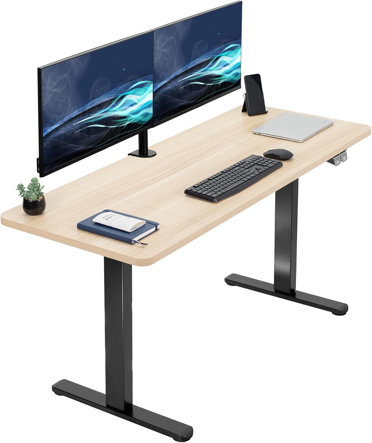 VIVO Electric 60 x 24 inch Stand Up Desk, Height Adjustable, Light Wood Top Black Frame, Home and Office Furniture Sets, DESK-KIT-B06C