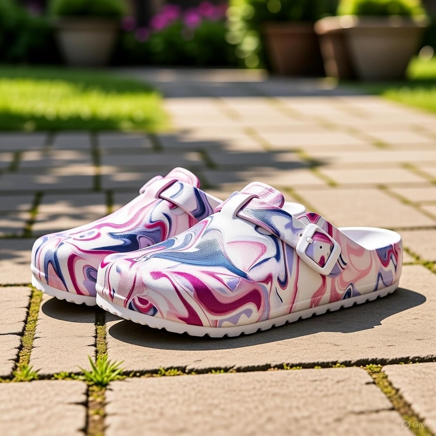 Eliogn Women’s Garden Clogs with Print, Waterproof Slip Resistant Work Clogs, Lightweight EVA Slip-On Mules, Cushioned Comfortable Shoes for Nurse, Chef, Kitchen, Beach