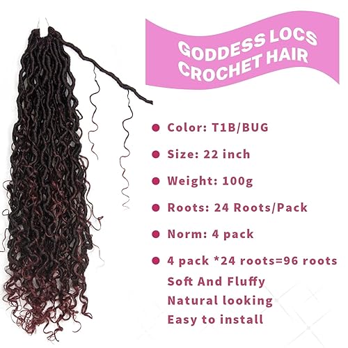 Miniatura 2 de Goddess Locs - Cabello de ganchillo para mujer, rastas río preloopd de 22 pulgadas con extremos rizados, cabello sintético negro, extensiones de