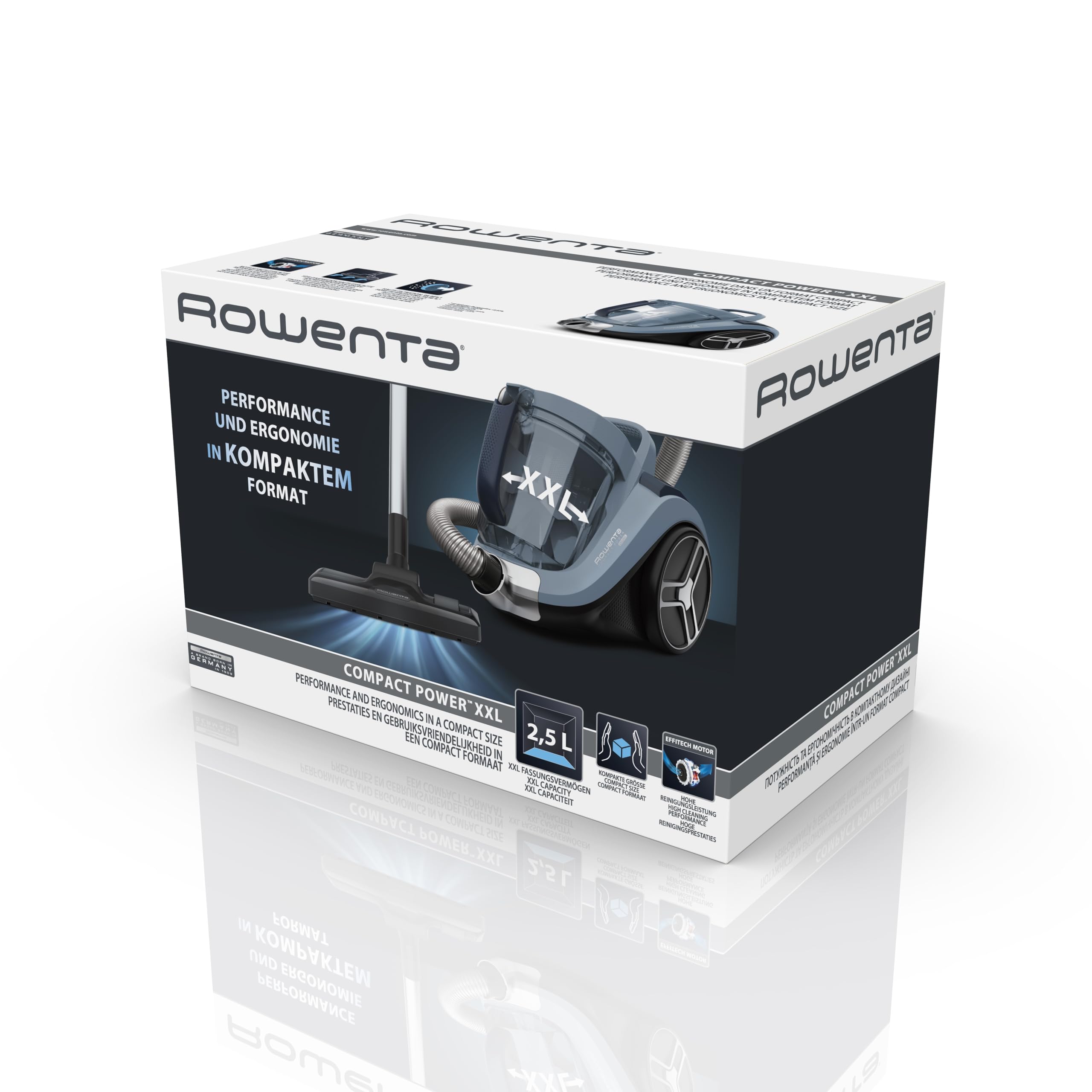 Rowenta RO4871 Compact Power XXL Aspirapolvere a Traino Senza Sacco, 2.5 L, 550 W, 75 dB(A), Tecnologia Ciclonica, Design Compatto, Animal Care Kit, Potente e Silenzioso, 5 Accessori Inclusi