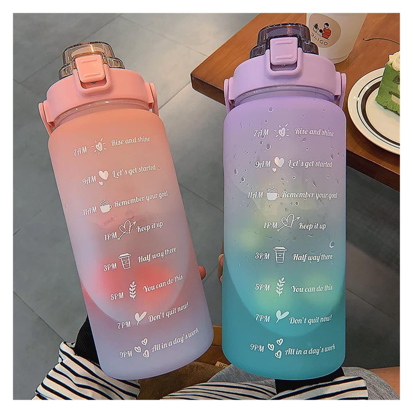 Botella de Agua de Gran Capacidad 2L con Cubierta de Rebote Recordatorio de Escala de Tiempo Copa Impermeable Helada for Deportes al Aire Libre Fitness