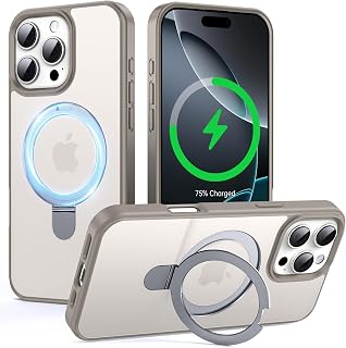 Supdeal Magnetic Stand Case for iPhone 16 Pro Max with Invisible Ring Kickstand [Compatible with MagSafe] [Military Drop Protection] Shockproof Protective Translucent Matte Phone Cover, 6.9'', Grey