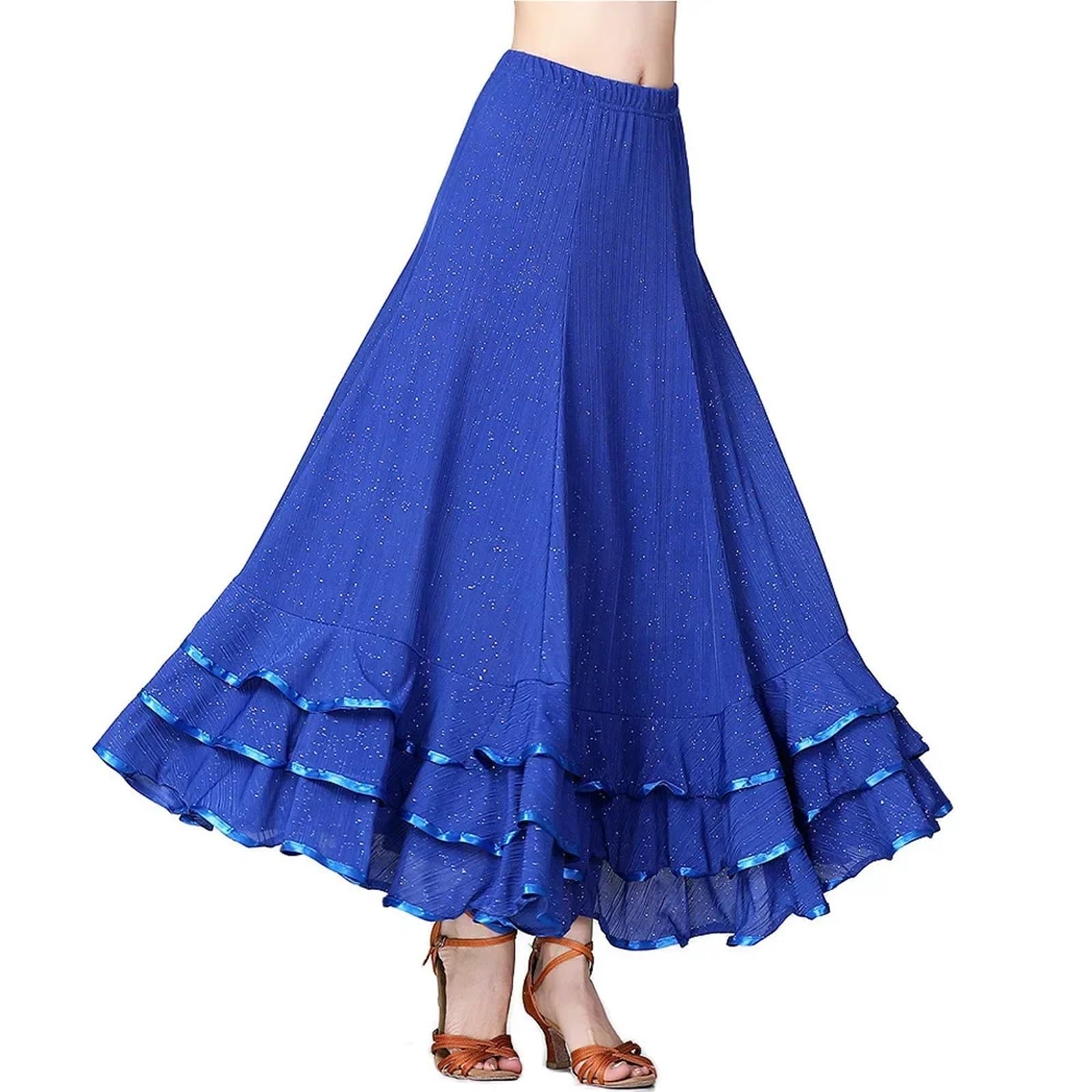 Flamenco Vestito Danza moderna, abito lungo, valzer, ballo da sala, competizione, gonna ampia, spettacolo di danza, costume, con paillettes