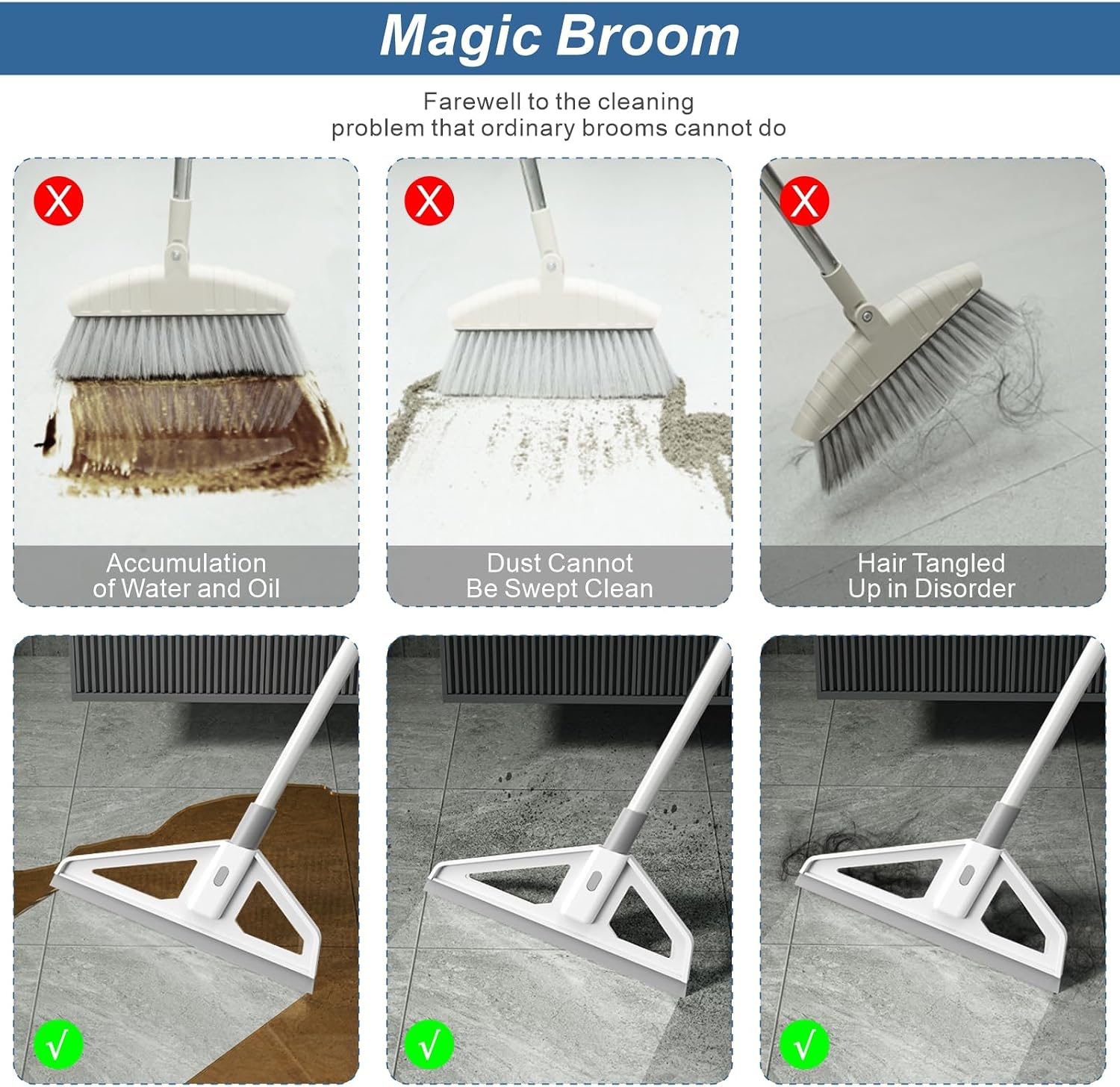 Magic Broom, Multifunction Sweeper Household | Magic Broom Sweeper with Long Handles suitable for marble, ceramic tiles, glass and wooden floors
