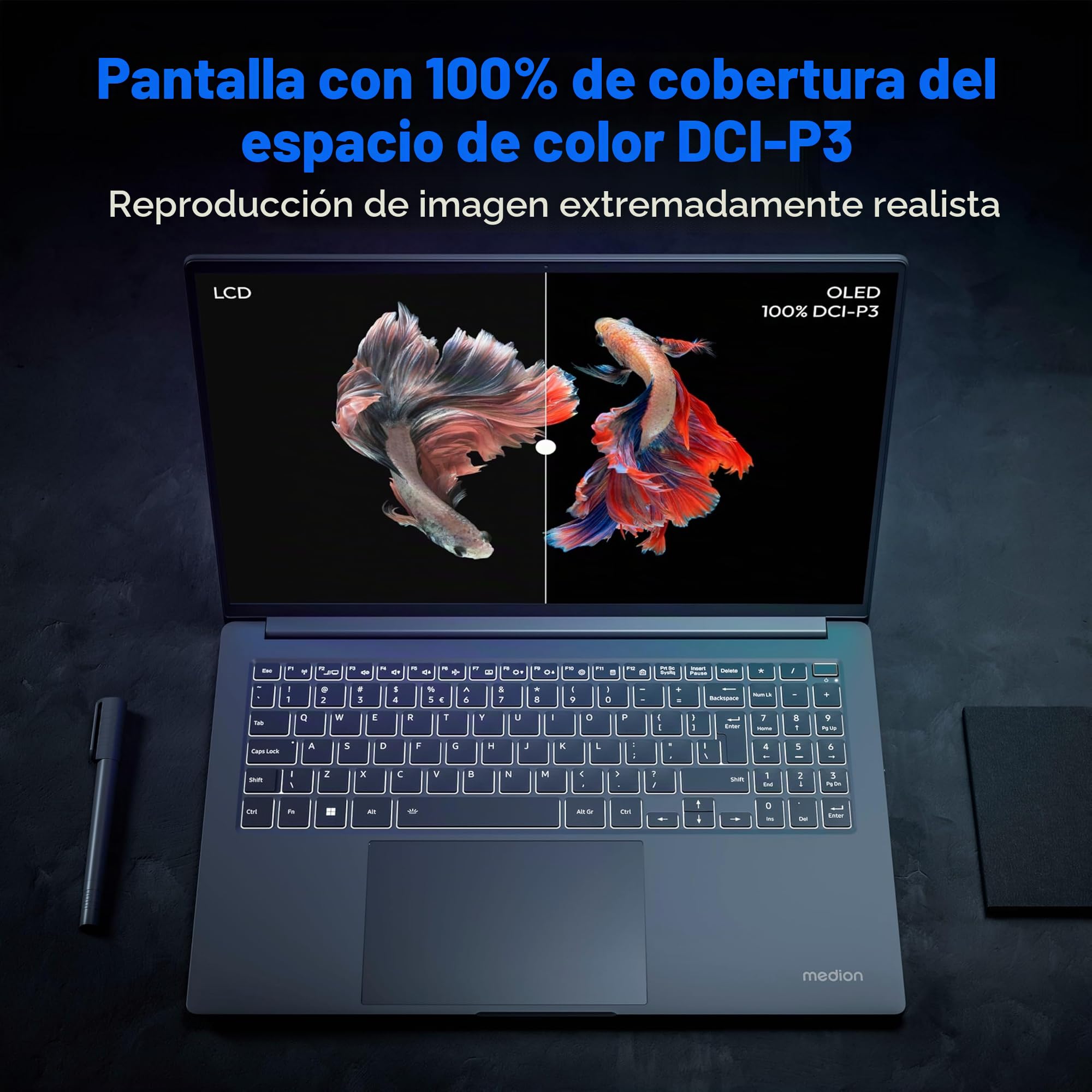 MEDION Ordenador portátil 40,6 cm (16" 4K OLED) S10 (Intel Core Ultra 7 155H, 16GB DDR5 RAM, 1 TB SSD PCIe, 100% DCI-P3, FHD WLAN, Win 11)