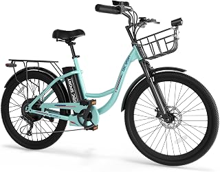 Electric Bike for Adults, Peak 700W Motor 20MPH, 374.4WH Removable Battery 45Miles, 24'' Step Through City Cruiser Ebike for Women/Men/Teens, Commuter E-Bike, 7-Speed, Front Suspension