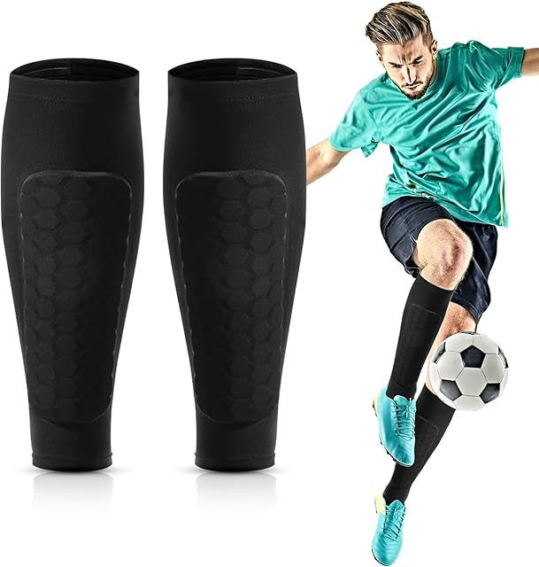 1 Pair Soccer Shin Pads Guards Sleeves,Football Shin Pad Sleeves Professional Crashproof for Calf Protective Honeycomb structure Anti-Slip for Football Games Beginner Men, Women and Youth (Black)