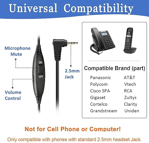 Miniatura 3 de Callez Auriculares para teléfono con micrófono con cancelación de ruido y control de volumen, auriculares de teléfono de oficina de 0.098 in