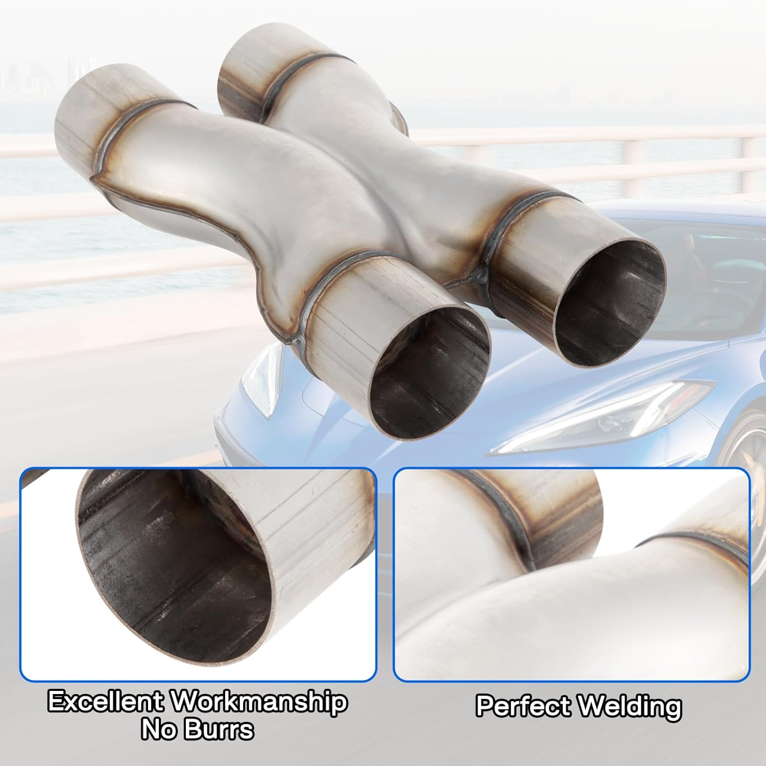 2.5 Inch Exhaust X Pipe,Universal Stainless Steel Exhaust X Pipe Exhaust Tip, 2.5" Inlet 12" Long Crossover X Tube