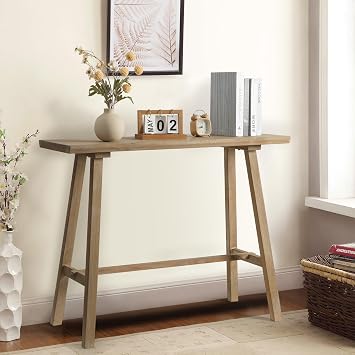 Wnutrees 43" Long Farmhouse Console Table, Rustic Solid Wood Sofa Table, Narrow Long Entryway Table Behind Couch for Hallway, Living Room, Easy Assembly, Natural