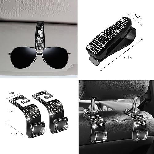 Miniatura 27 de NBTEPEM - Juego de 27 accesorios brillantes de automóvil para mujer, funda de volante de ajuste universal de 15'', marco para placa, soporte