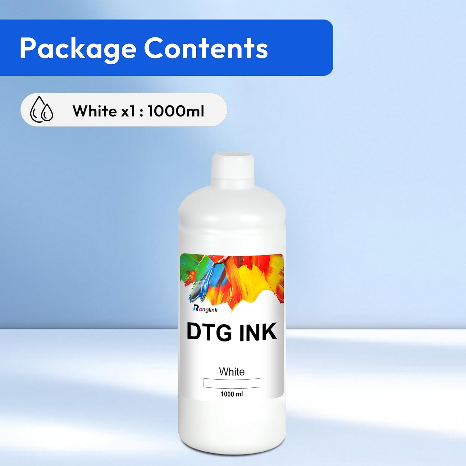 Premium DTG White Ink 1000ML Direct to Garment Printing Ink Digital Textile and More Printing Refill Replacement for SureColor F2000 F2100 XP600 I3200 TX800 DX5 DX6 DX7 DTG Printer Ink 1-Pack