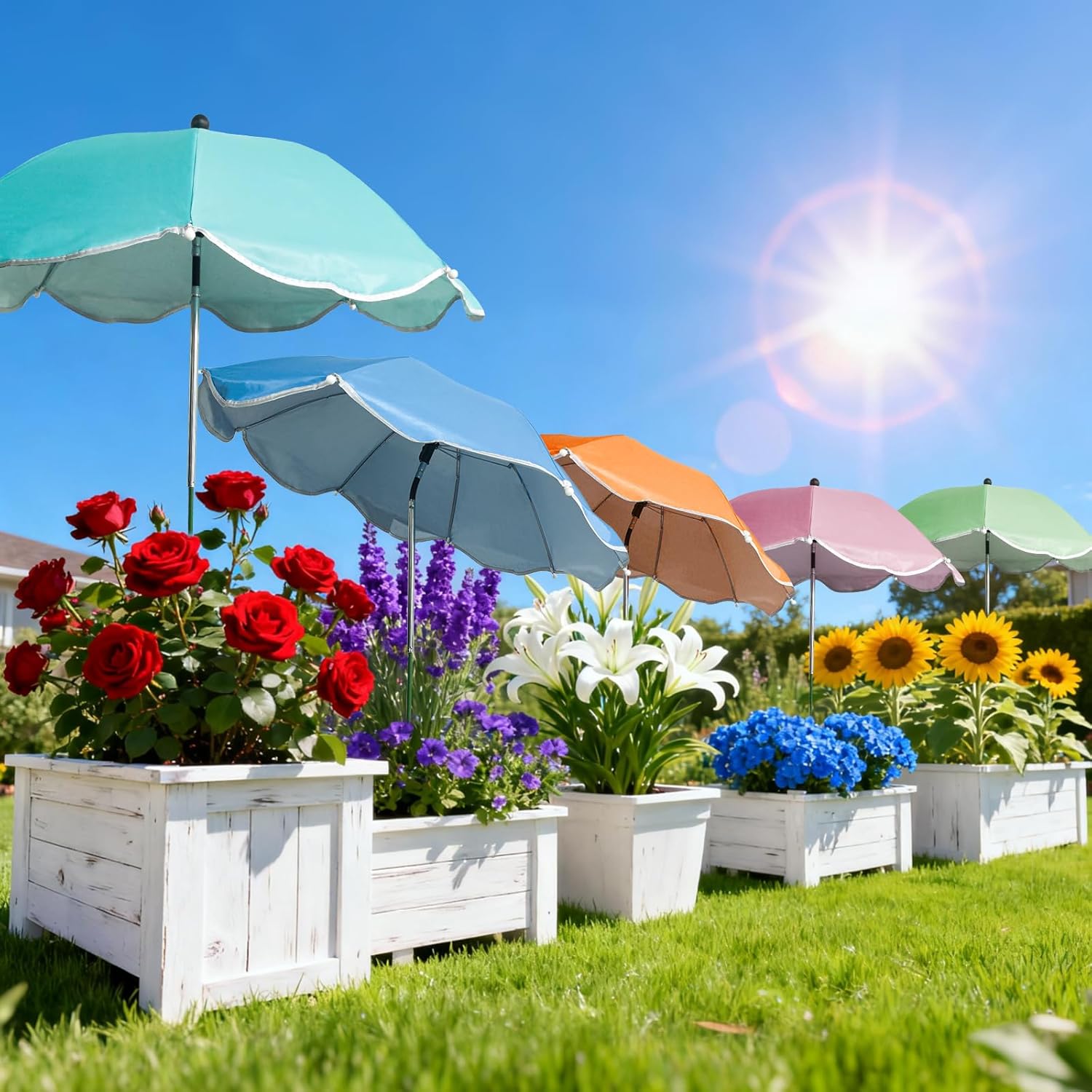 5 Pcs Plant Umbrellas with Adjustable Angle, 23.6 Inch Sun Shade Cover for Outdoor Potted Plants, Garden Beds & Patio Flowers, UV Protection & Easy Setup