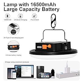 IODOO 16500mAh 60W Rechargeable Camping Light with Remote 3000LM 2700/4000/6500K LED Camping Lantern Portable IP65 Waterproof Tent Lights Power Failur