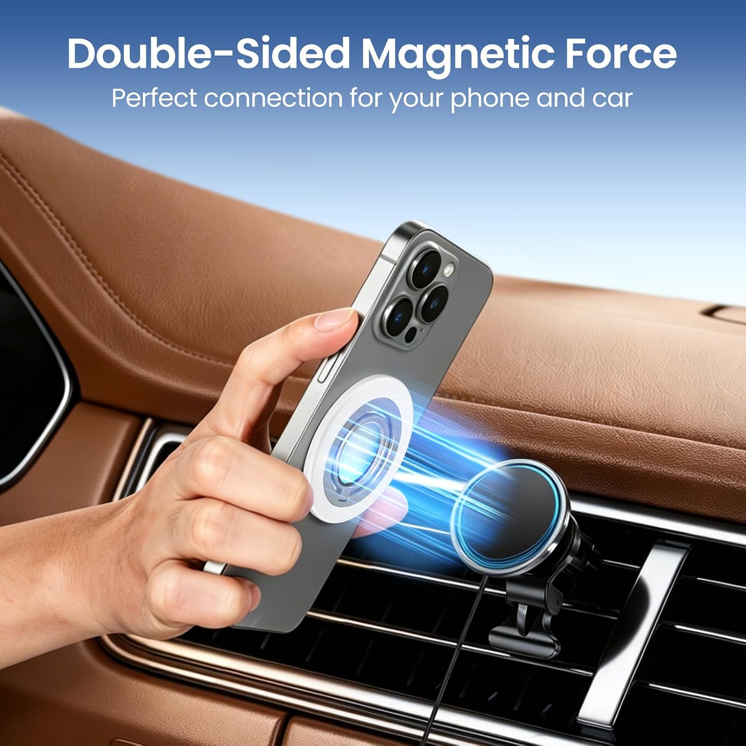 Magnetic Phone Grip for Hands-Free Driving & Bed Use — Metal Kickstand Compatible for MagSafe iPhones, Phone Ring Holder, White