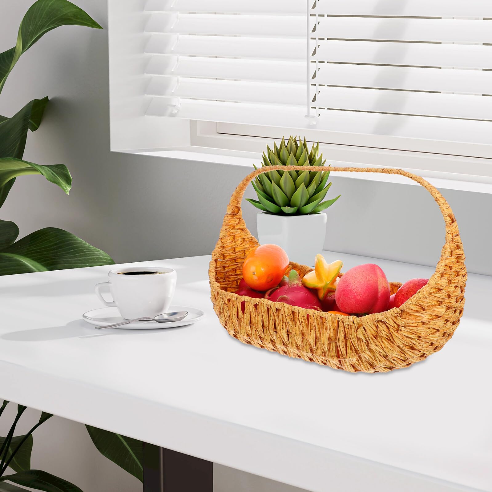 Cestino Multiuso Intrecciato in Materiale Plastico Resistente Portatile per Picnic Raccolta Frutta e Verdura Organizzatore per Giardino e Decorazioni Piccola Riutilizzabile