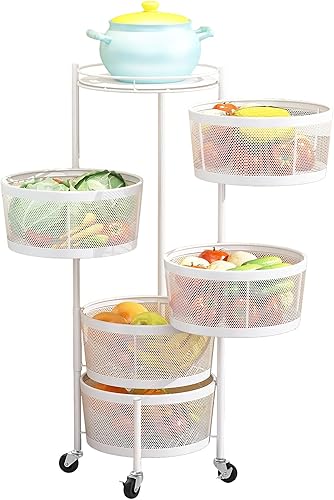 Miniatura 8 de LIBOOI Estante de almacenamiento giratorio de 5 niveles con estantes de metal, cesta de cocina, estantes de almacenamiento de alimentos, soporte de