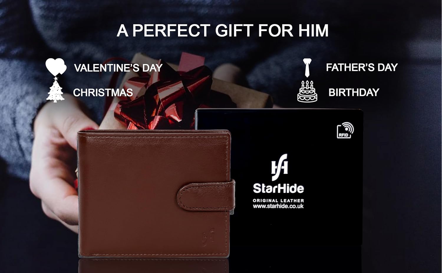 StarHide Mens RFID Blocking Compact Real Leather Coin Pocket Billfold Wallet Id Card Holder 1075 Brown Tan