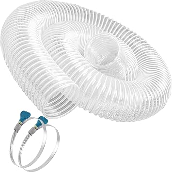 2-1/2"x5 PVC Dust Collection Hose with 2 Stainless Clamps for Woodworking | Puncture Resistant, Wire Reinforced Resist Kinks, Flexible Clear PVC 2.5 Inch Dust Hose for Workshop, Dust Collection Systems