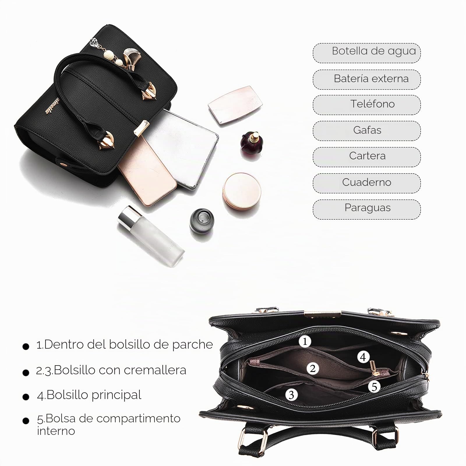 FANDARE Elegante Bolsos de Mano Bolso Bandolera Mujer Bolso de Hombro Cruzado Señora Tote Shopper Bolso de Mensajero Bolso Movil Trabajo Crossbody Bag de Cuero PU