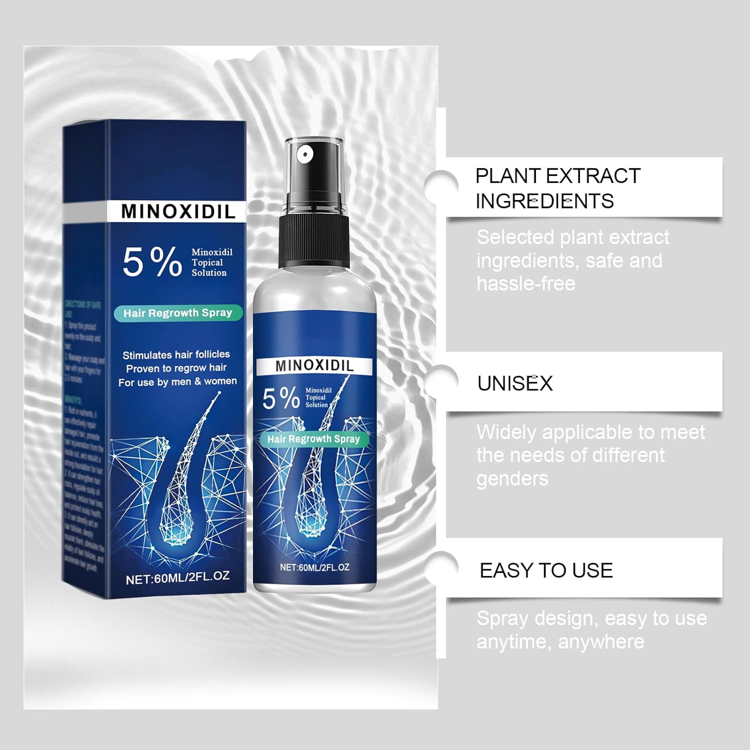 Minoxidil Hair Serum spray for Men and Women, 5% Minoxidil Hair Serum,promotes hair growth, makes hair and beard thicker and fuller-60ml - Image 2