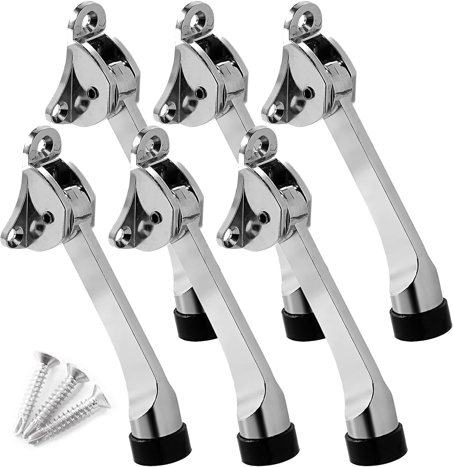 Heavy Duty Kickdown Door Stop, Commercial Grade Aluminum Alloy Door Stoppers with Non-Slip Rubber Tip, All Floor Types (6)