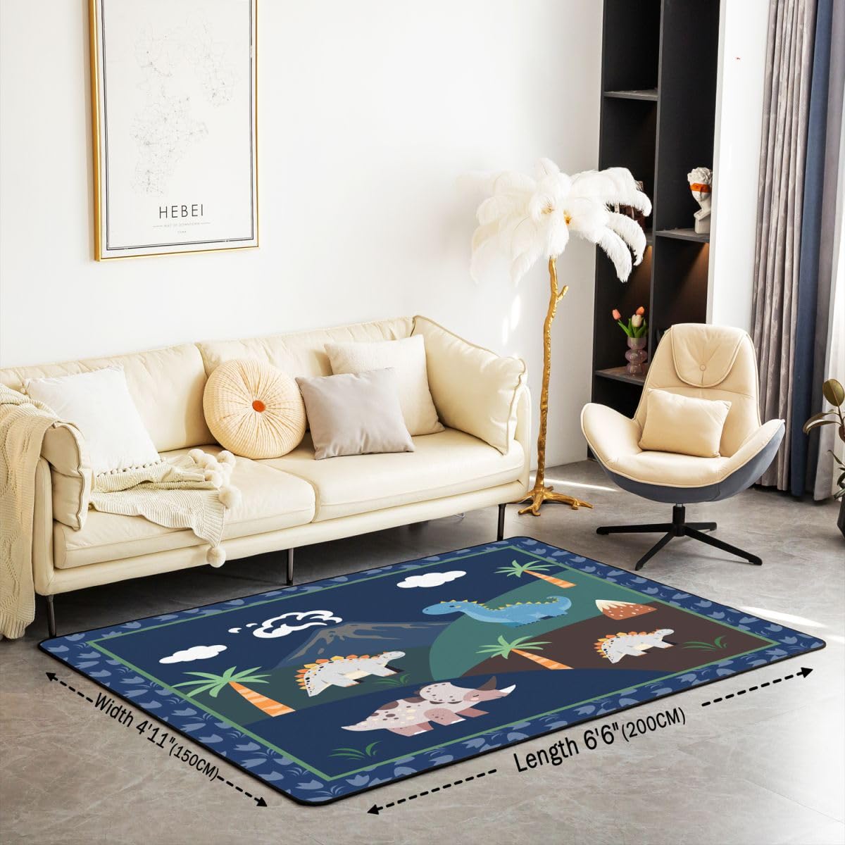 Dinosaurier Teppich 100x150cm Autotoon Tier Thema Wohnzimmerteppich 3D Digitaldruck Modern Teppich Dschungel Dino rutschfest Wildes Tier für Wohnzimmer Schlafzimmer
