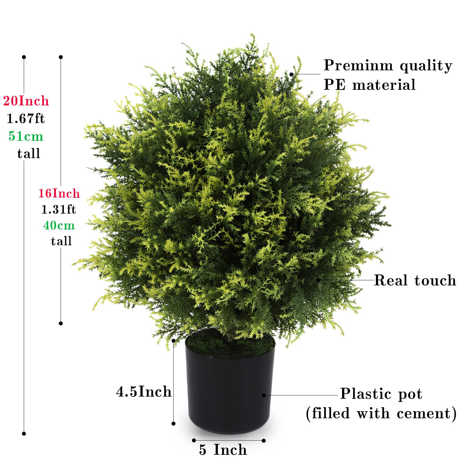 Artificial Topiary Cedar Ball Tree 20'' Fake Cedar Potted Plants Artificial Shrubs Bushes Ball Tree for Indoor Outdoor Home Garden Decor (2 Pack) Product Image 2