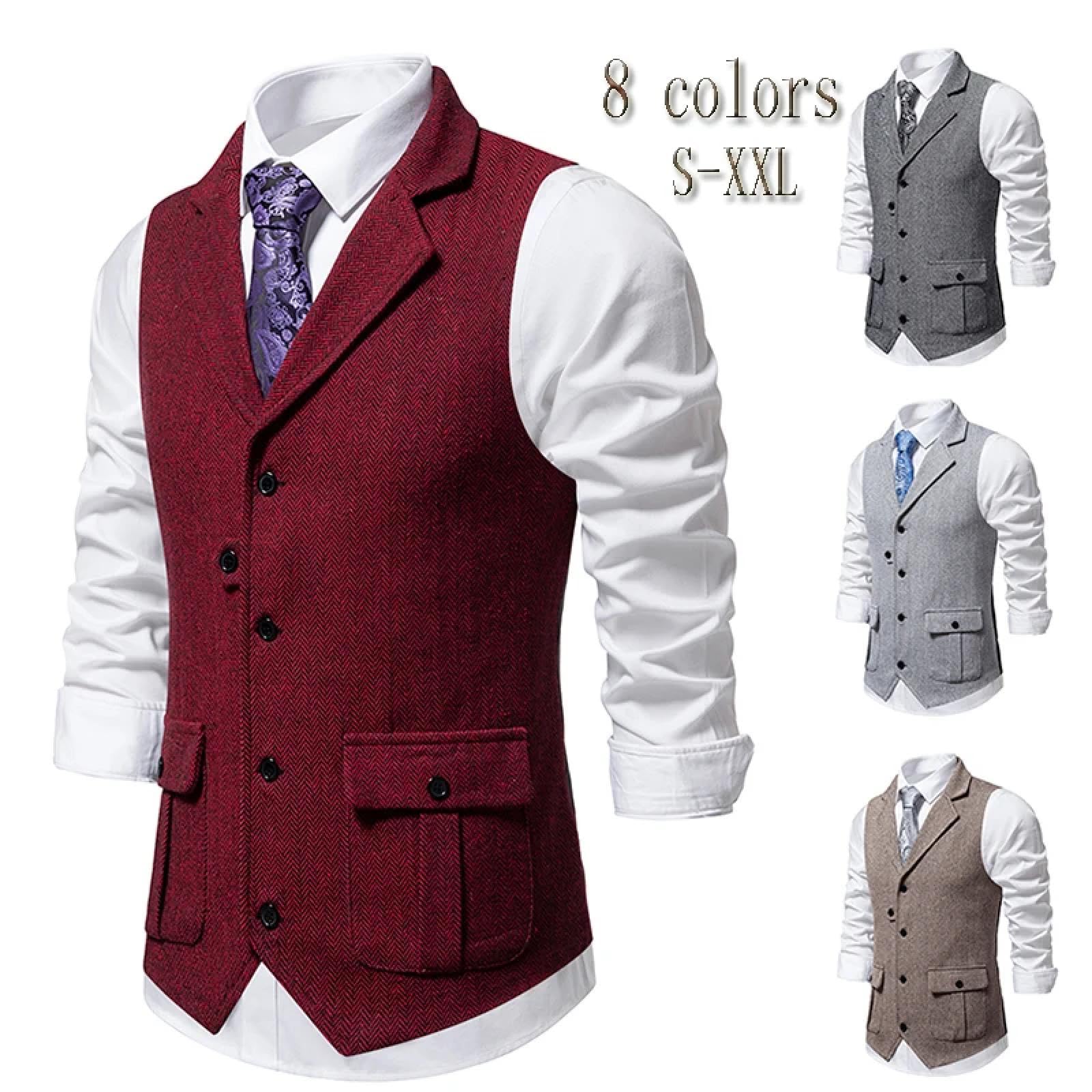 Weste Vest Herren Anzugweste Twill Grobnadel Anzugweste Vintage Einreihige Weste Tasche Anzugweste Weste