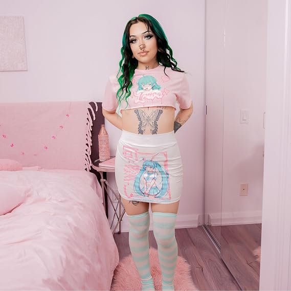 Lewd Fashion Anime Girl Pink Crop Top Ahegao Face T-Shirt, Japanese Street Style, Ecchi Aesthetic