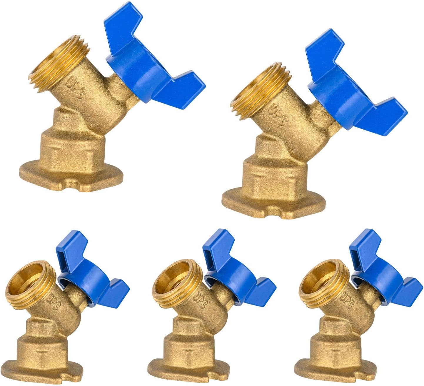 5 Pcs Hose Bibb Valve, 3/4" FIP x 3/4" MHT Brass Plumbing Fitting (Blue), for Garden and Outdoor Water Connection