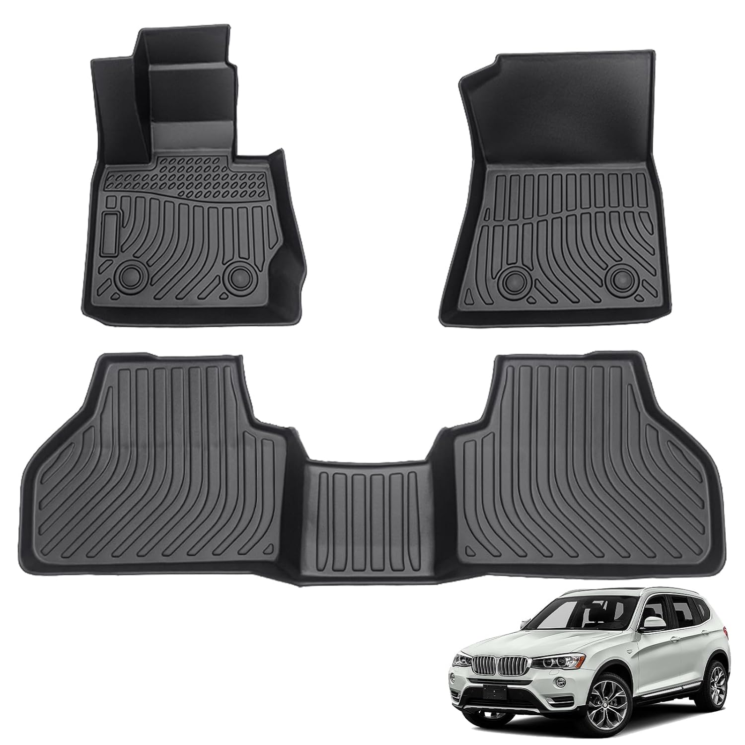 All Weather Floor Mats Compatible with 2011-2017 BMW X3 F25 3D TPE Rubber Full Cover Protection Car Mats