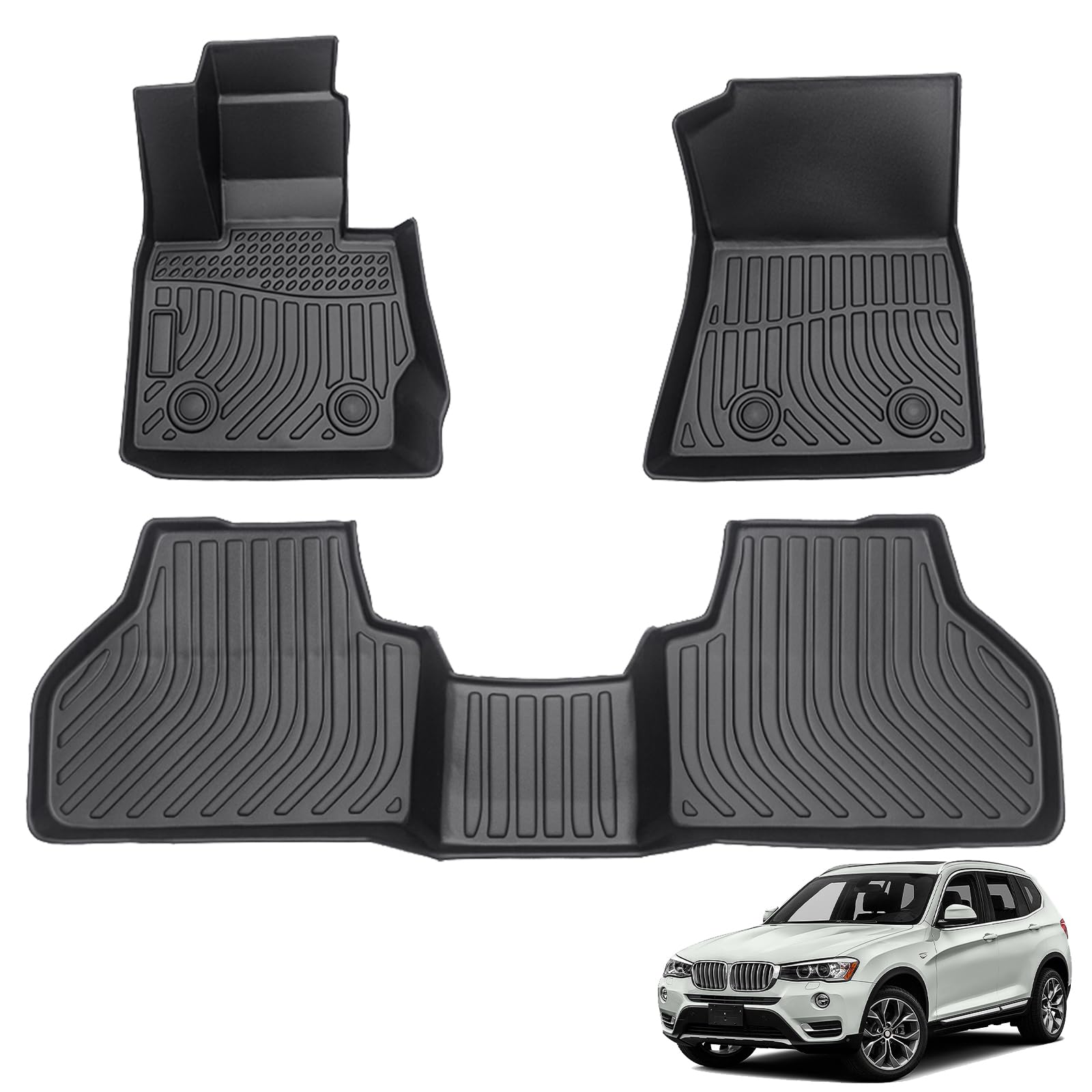 All Weather Floor Mats Compatible with 2011-2017 BMW X3 F25 3D TPE Rubber Full Cover Protection Car Mats