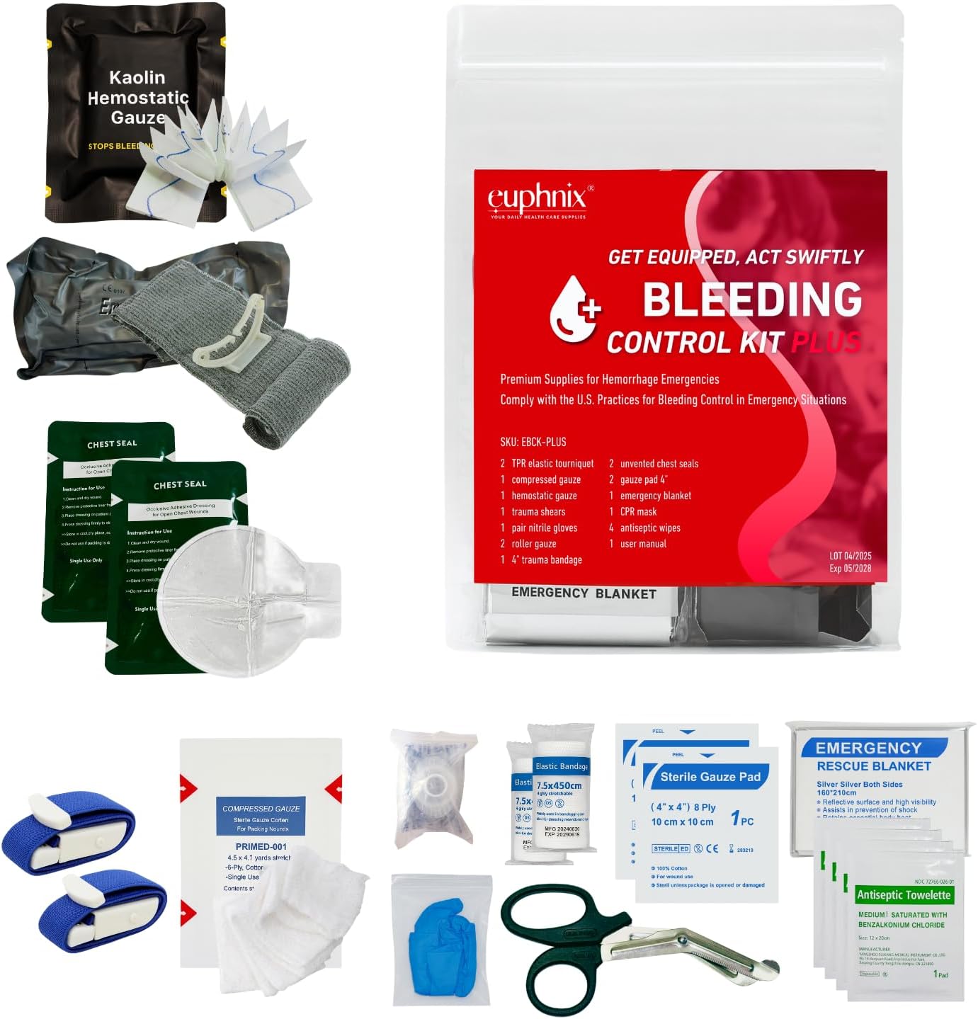 Bleeding Control Kit - Essential Supplies for Hemorrhage and Penetrating Emergencies | Quick Clot, Compact, Instant Access | Premium Pack 19 Pcs
